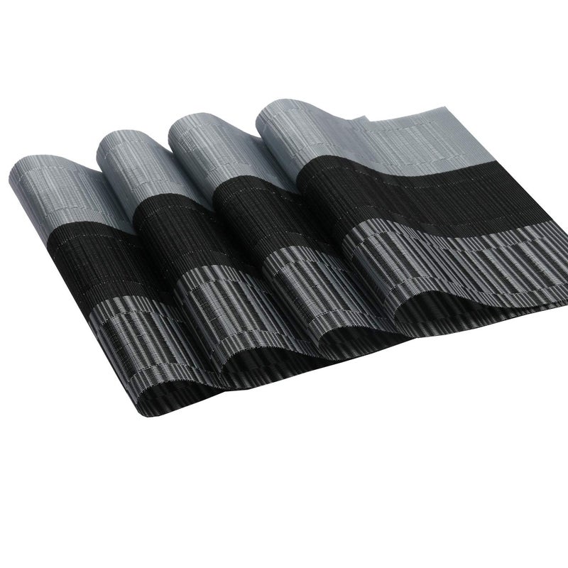 SHACOS Woven Vinyl Table Runner 12 x 54 inch PVC Runner for Dining Table Coffee Table Counter Wipe Clean Indoor Outdoor, Ombre Black and Gray - Image 2